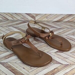 MICHAEL KORS Bow Thongs Flat Sandals Slingbacks Luggage Saffiano Leather Size 8M